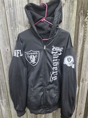Oakland Raiders Black REVERSABLE Hooded Zip Jacket
